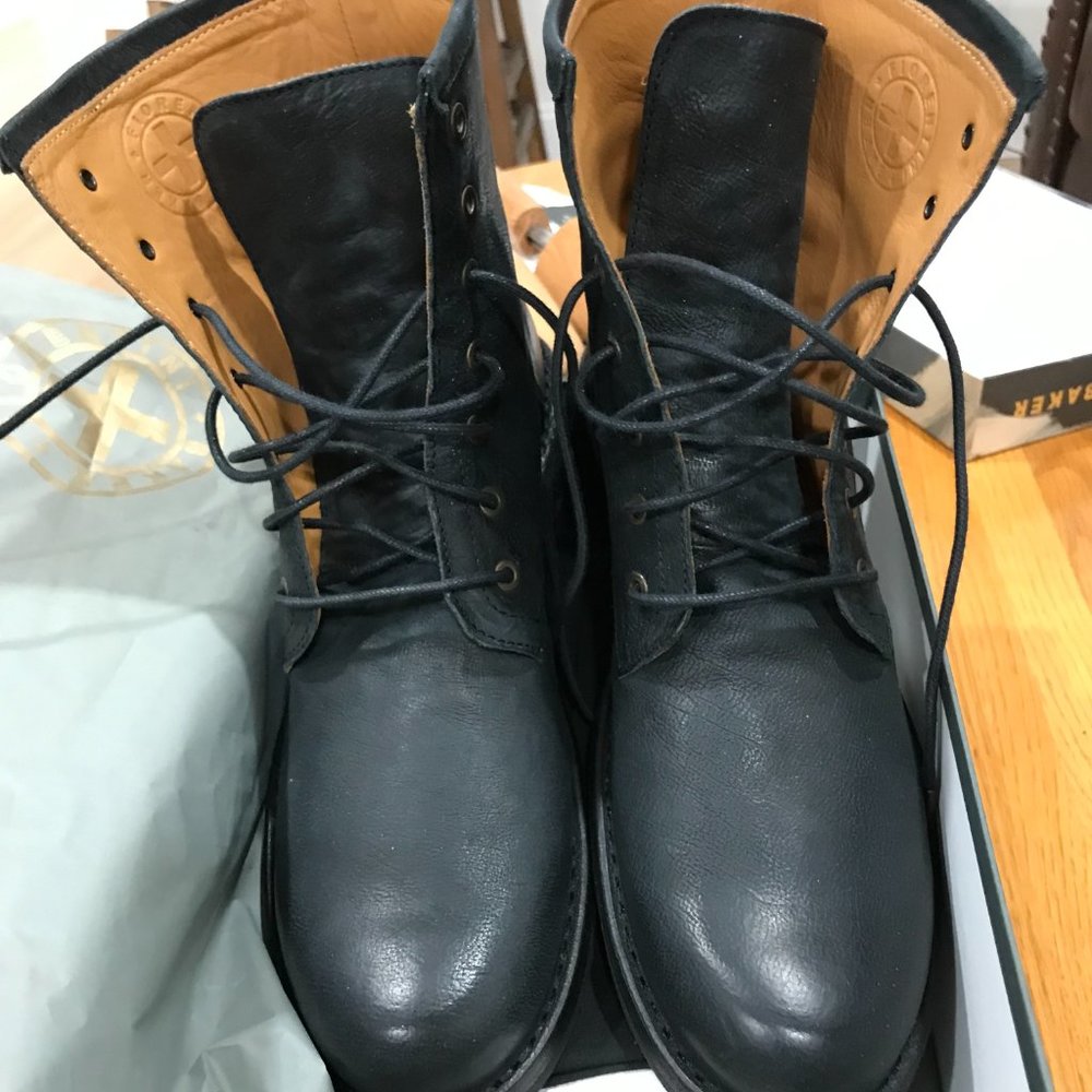 Fiorentini Baker Men Black Distressed Leather Lace Up Boots Italy Size US 9